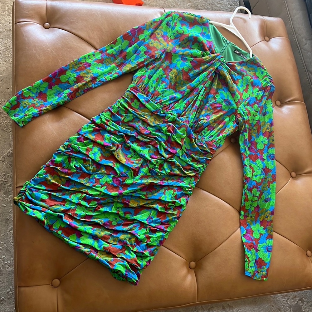 ZARA Floral Print Draped Dress M